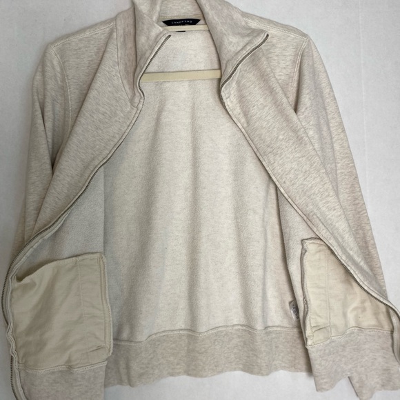 Lands’ End Women’s Heathered Oatmeal Mock Neck Full Zip Fleece Lined Jacket - Picture 5 of 8